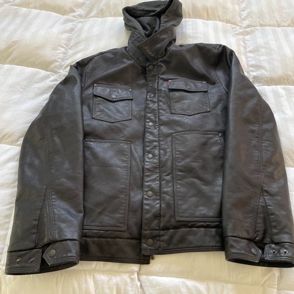 NWOT Levi's Faux Leather Jacket With Hood